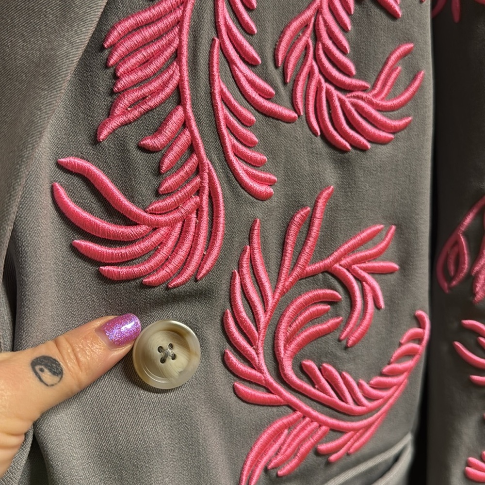 Akira Gray and Pink Embroidered Women's Trench Coat - Picture 5 of 8